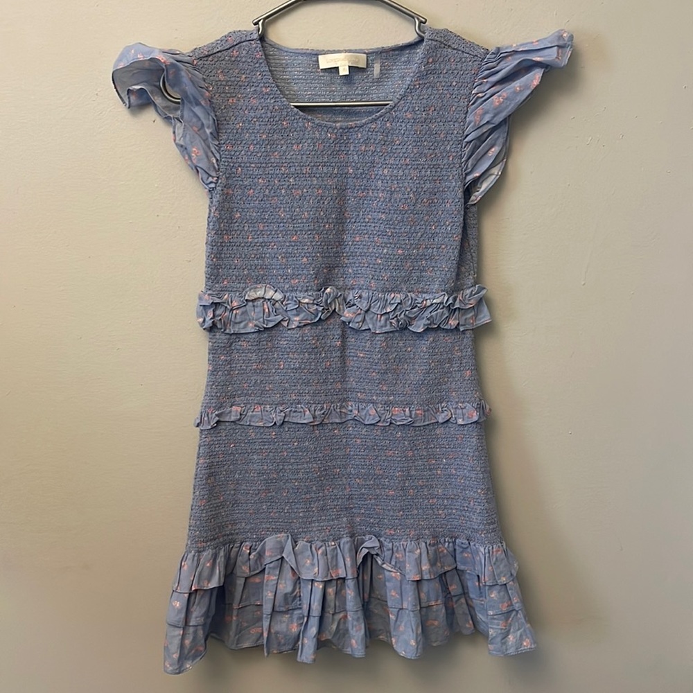 LoveShackFancy Blue and Pink Mini Dress